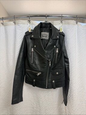 Levi's Black Faux Leather Croc-Embossed Moto Jacket